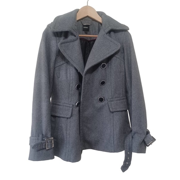 Express Grey Winter Wool button Pea  Coat Size Xs - Picture 1 of 9
